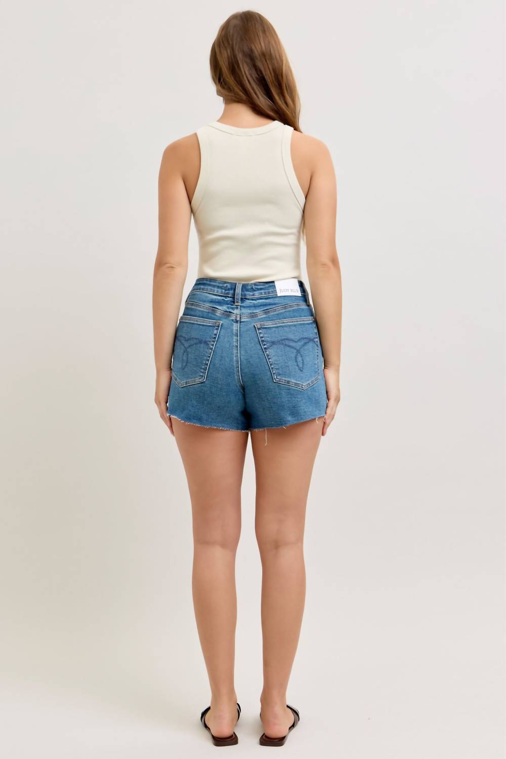 Judy Blue High Waist Rigid Magic Button Fly Cut Off Denim Short in blue - women's shorts - view 4