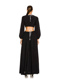 Tierneigh Solid Puff Sleeve TearDrop Cut Out Maxi Dress