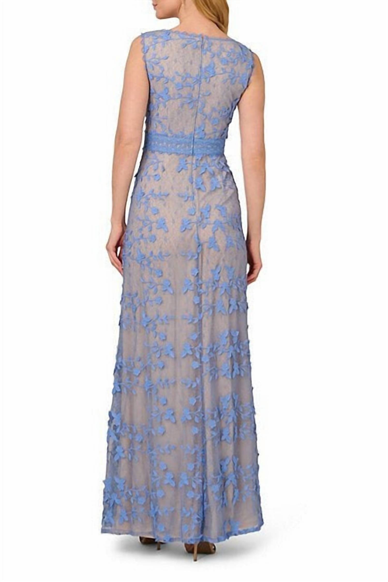 Adrianna Papell - Embroidered Lace Sheath Gown Dress