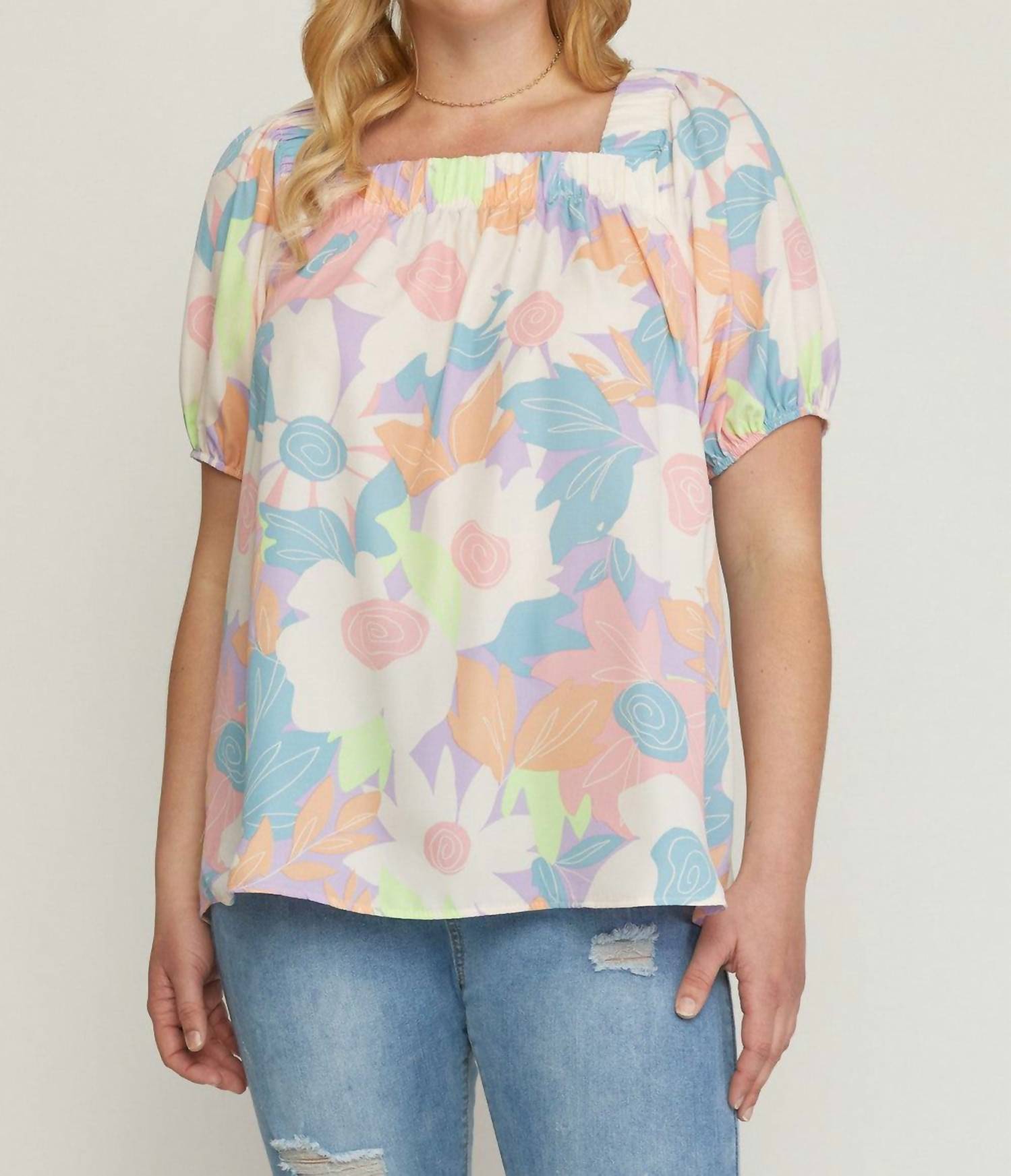 entro Floral Square Neck Blouse in multi - women's blouse - view 7