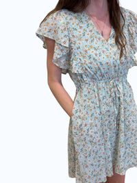 Doe And Rae - Textured Floral V-Neck Sleeveless Tie Back Dress