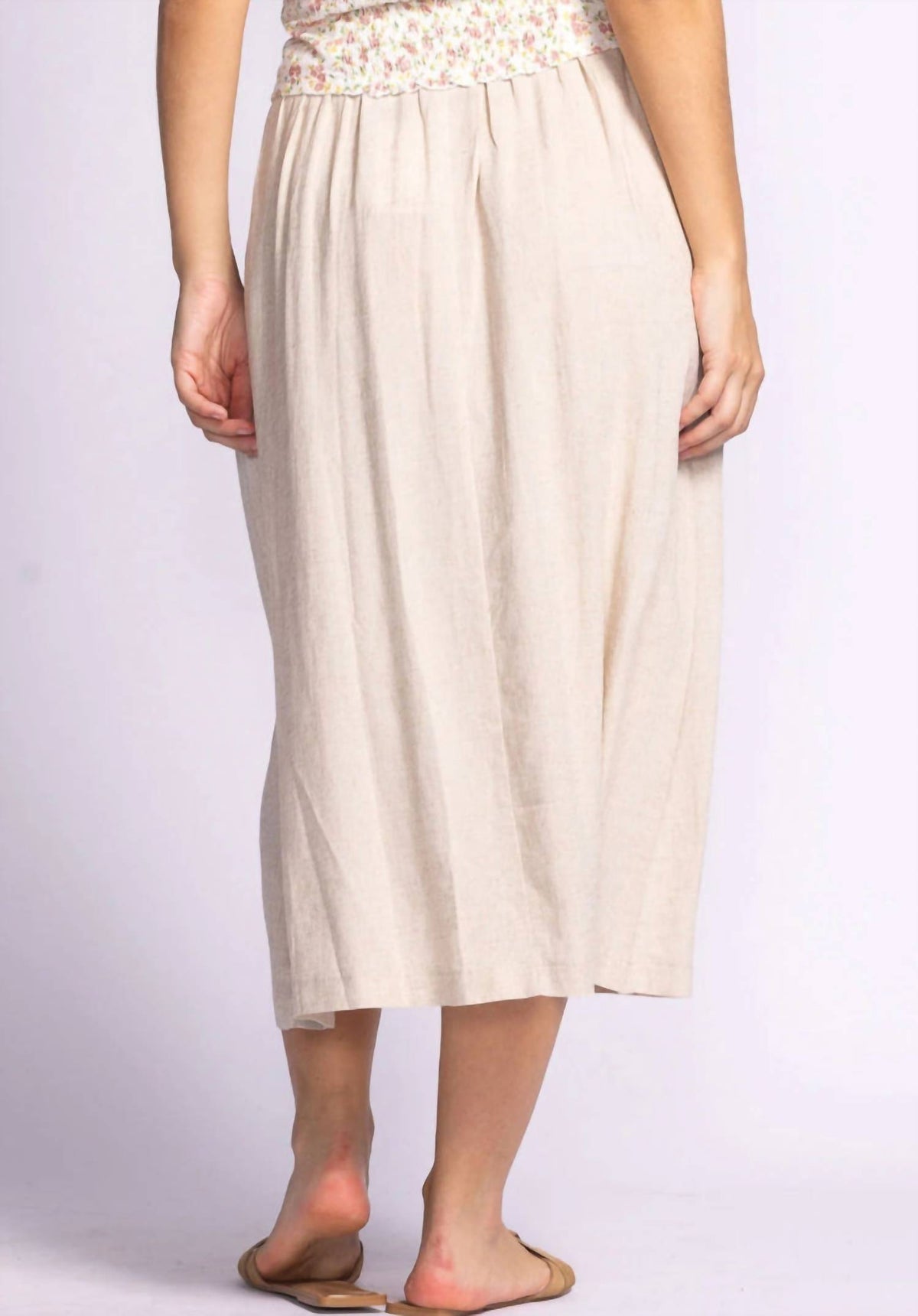 PINK MARTINI Carter Linen Midi Skirt in beige - women's skirt - detail view