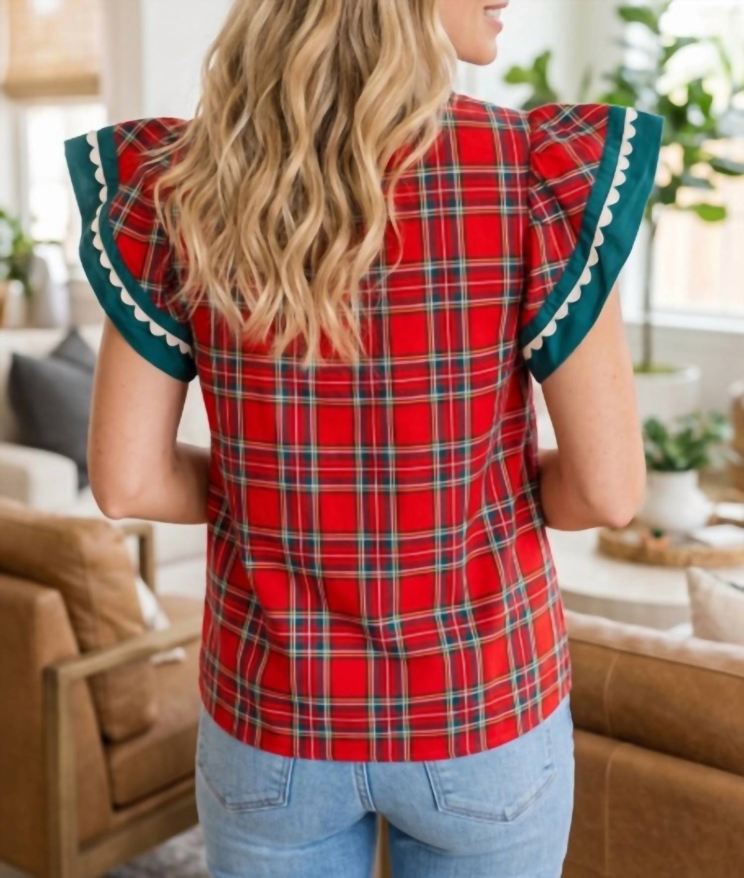 Entro - Plaid Christmas Top