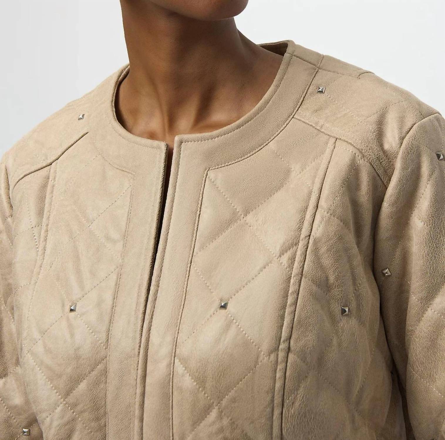Joseph Ribkoff - Fawn Long Sleeves Crew Neck Quilted Jacket