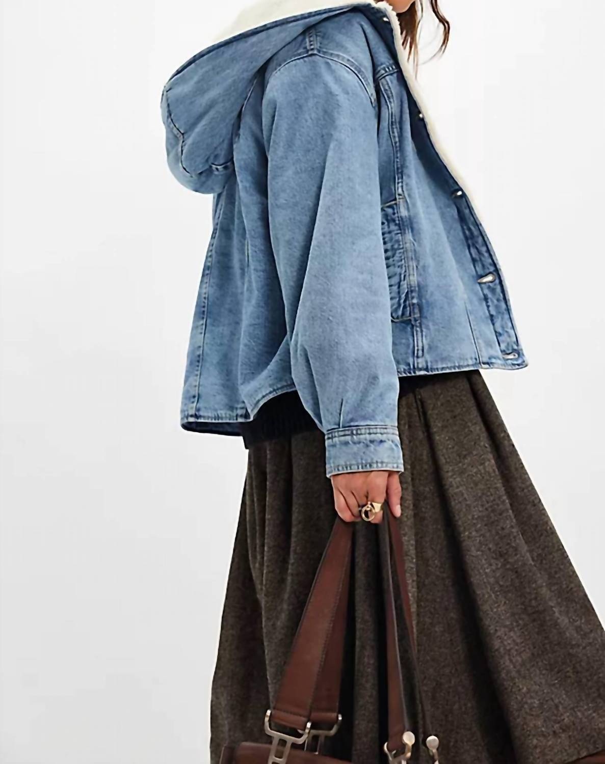 Free People Asher Cozy Denim Jacket in snowdrift wash - women's jacket - alternate view