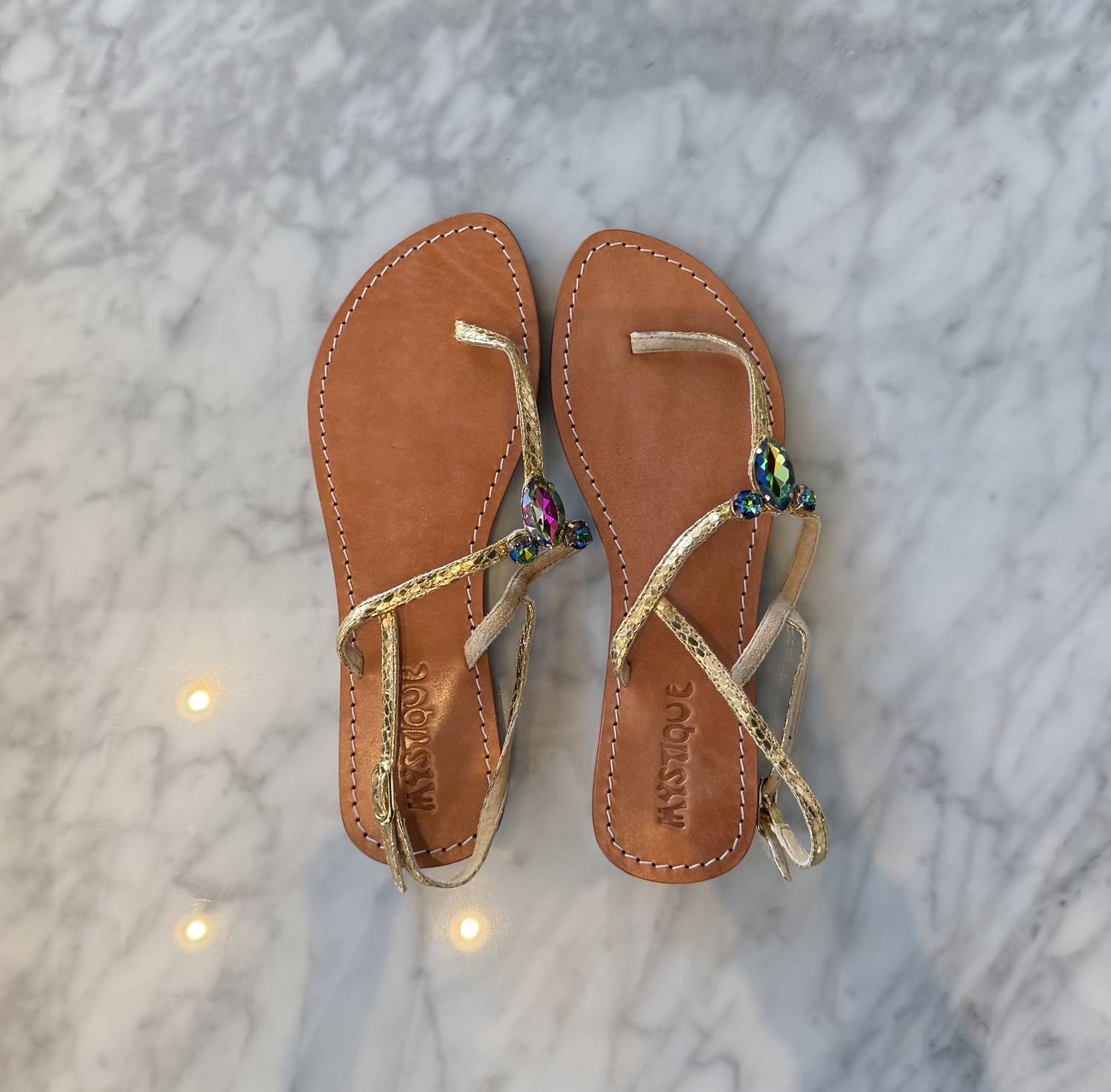 Mystique Women's Virtual Crystal Thong Sandal in gold - women's sandal