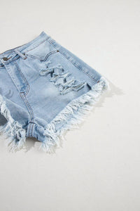 Lovesoft - Delia Distressed Raw Hem High Waist Denim Shorts