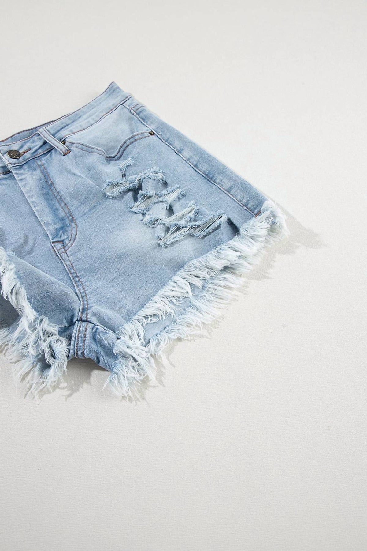Lovesoft - Delia Distressed Raw Hem High Waist Denim Shorts