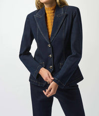 Joseph Ribkoff - September Stretch Denim Fitted Blazer With Gold Buttons