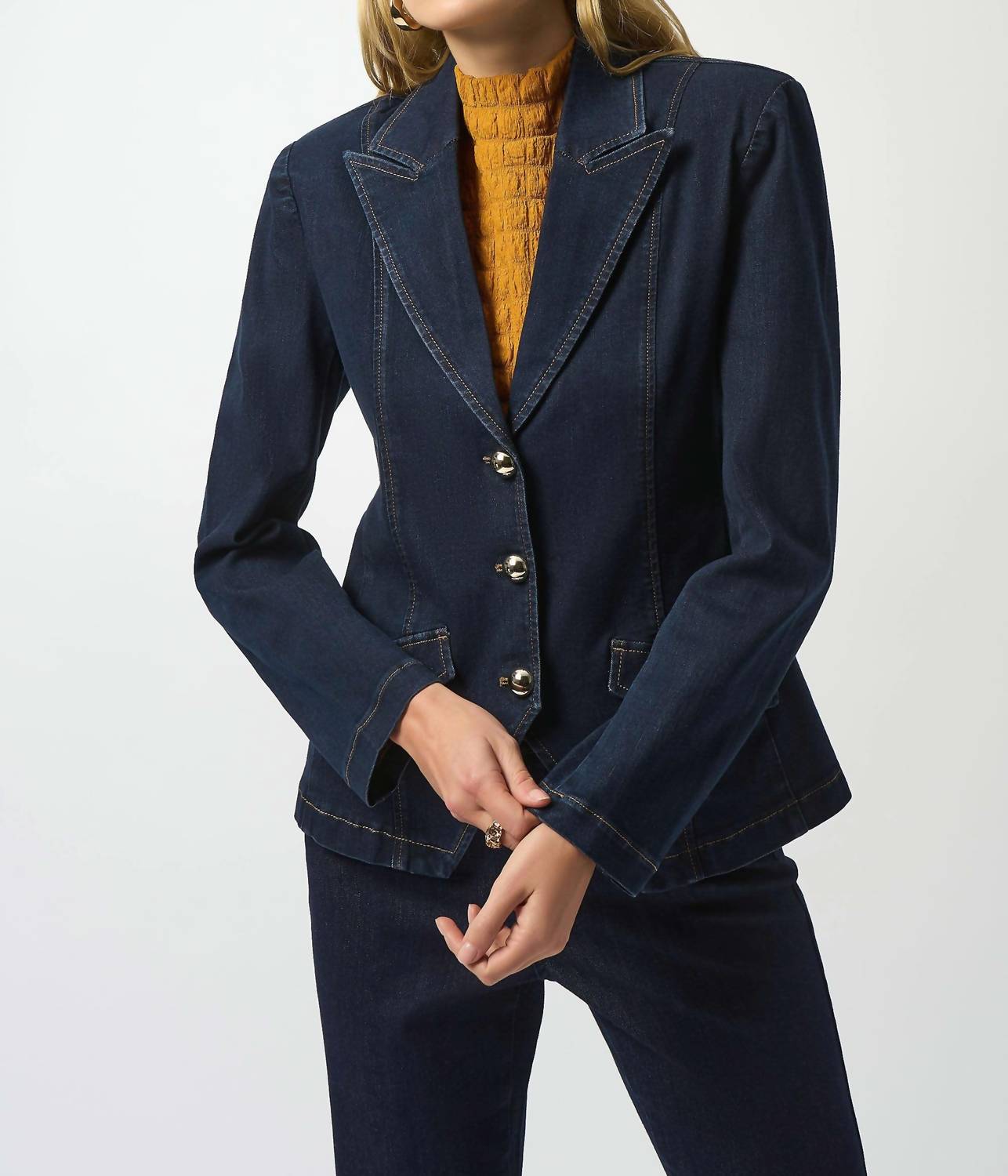 Joseph Ribkoff - September Stretch Denim Fitted Blazer With Gold Buttons
