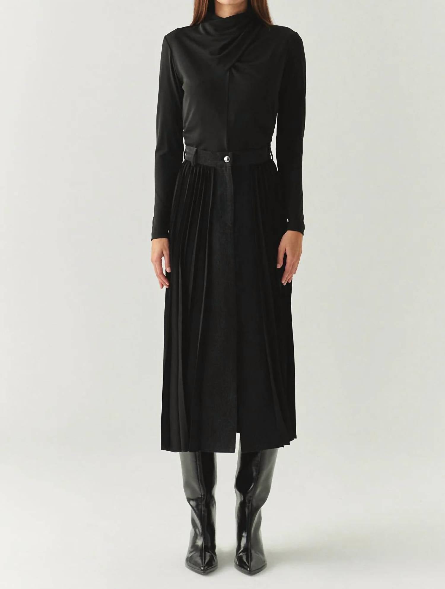 Exquise - Florence Mixed Material Denim Skirt