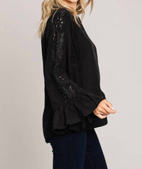Cotton Bleu - Embroidered Sleeve Casual Top