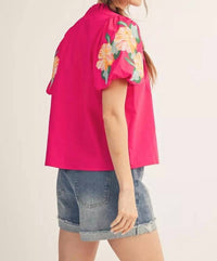 Jodifl - Embroidered Puff Sleeve Top