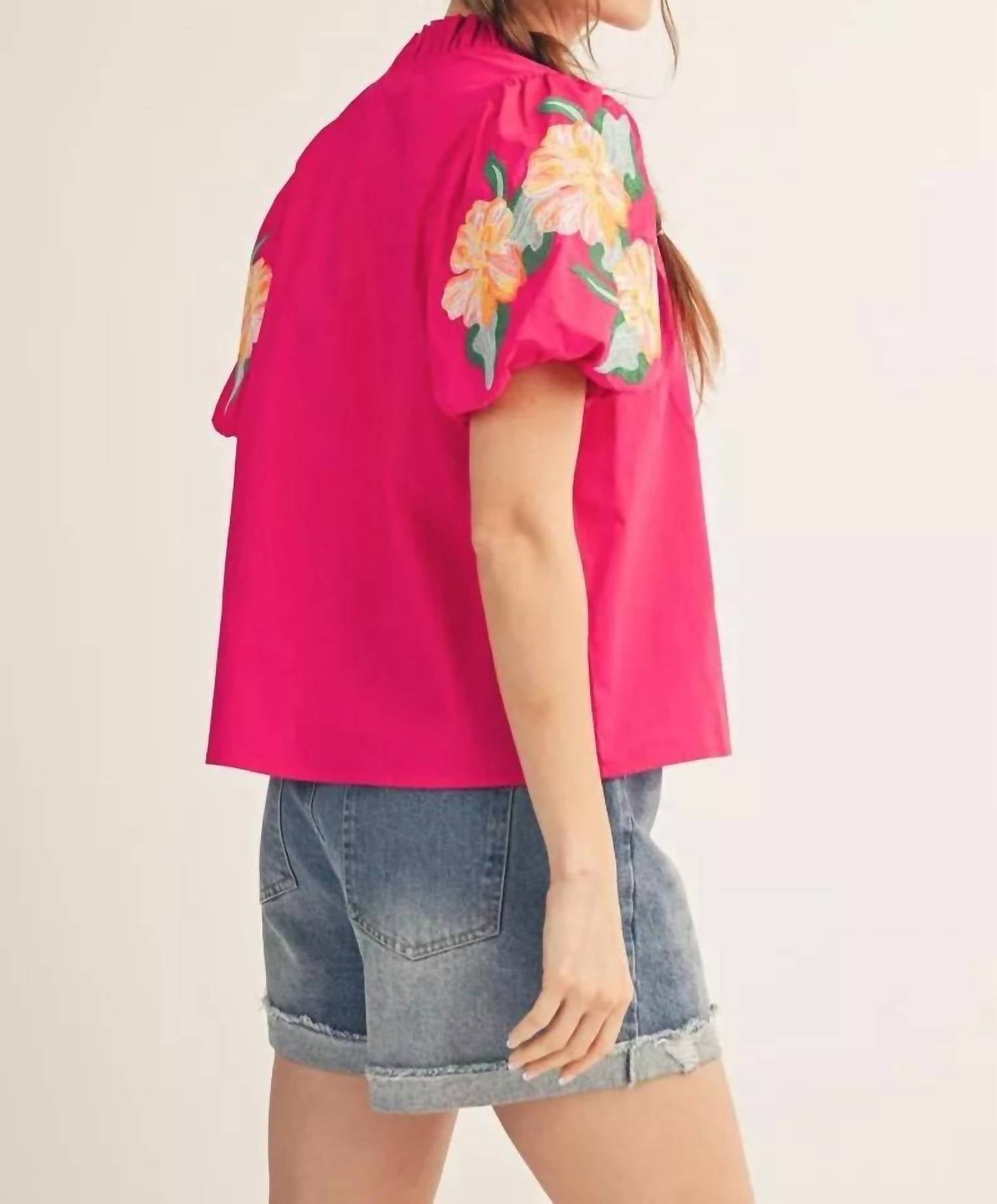 Jodifl - Embroidered Puff Sleeve Top