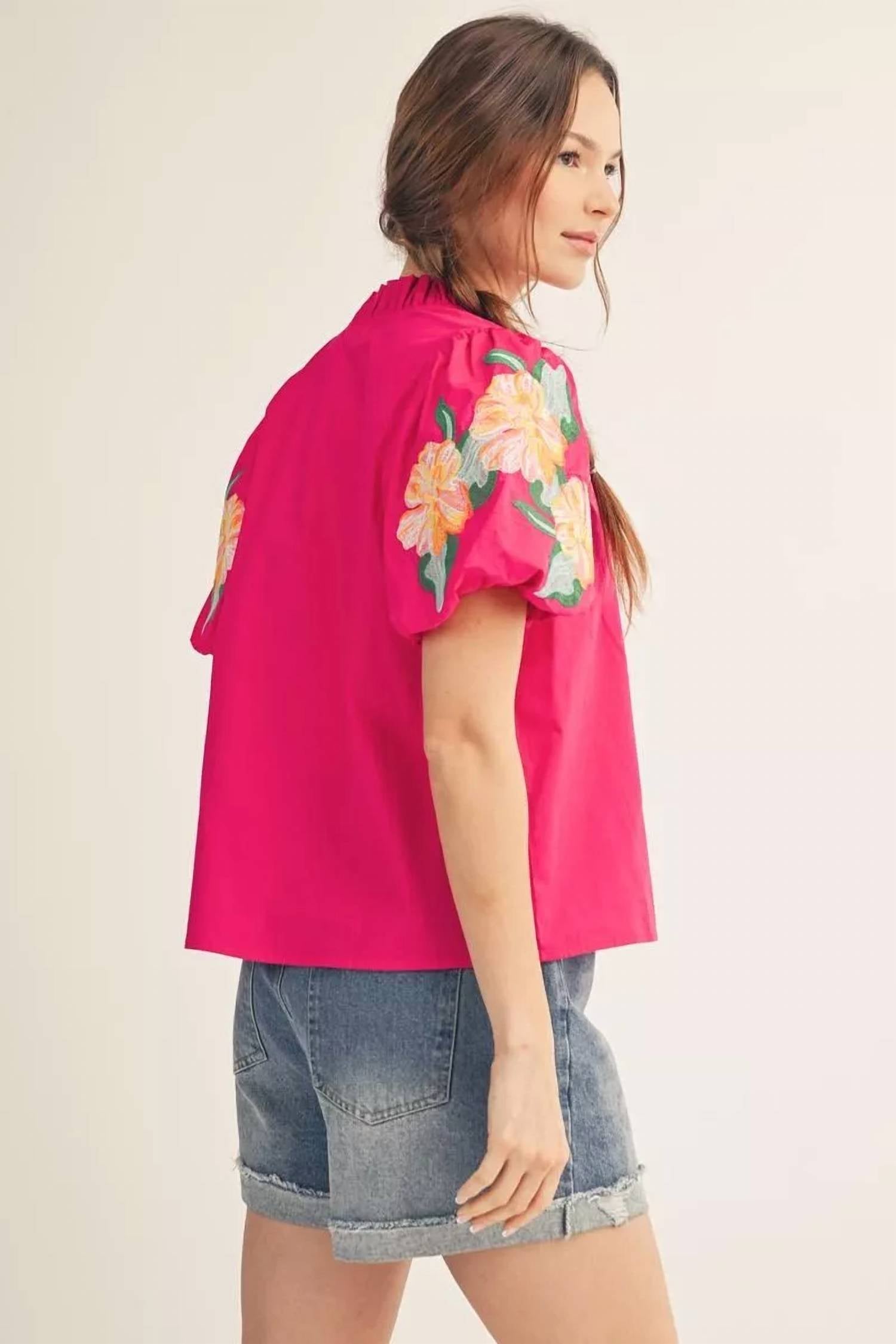 Jodifl - Embroidered Puff Sleeve Top