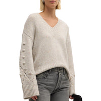 Autumn Cashmere - Chunky V With Pointelle & Popcorn Sleeve Top