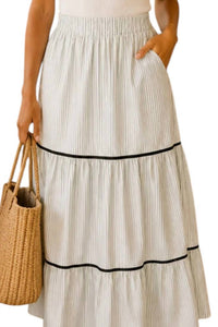 She + Sky - Woven Striped Tiered Long Skirt