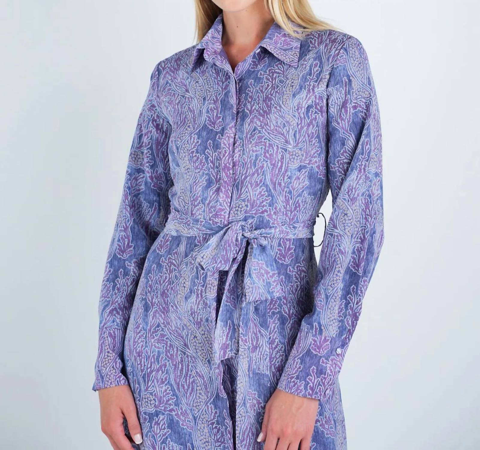 John Abgin - Chiffon Abstract Belted Shirt Dress