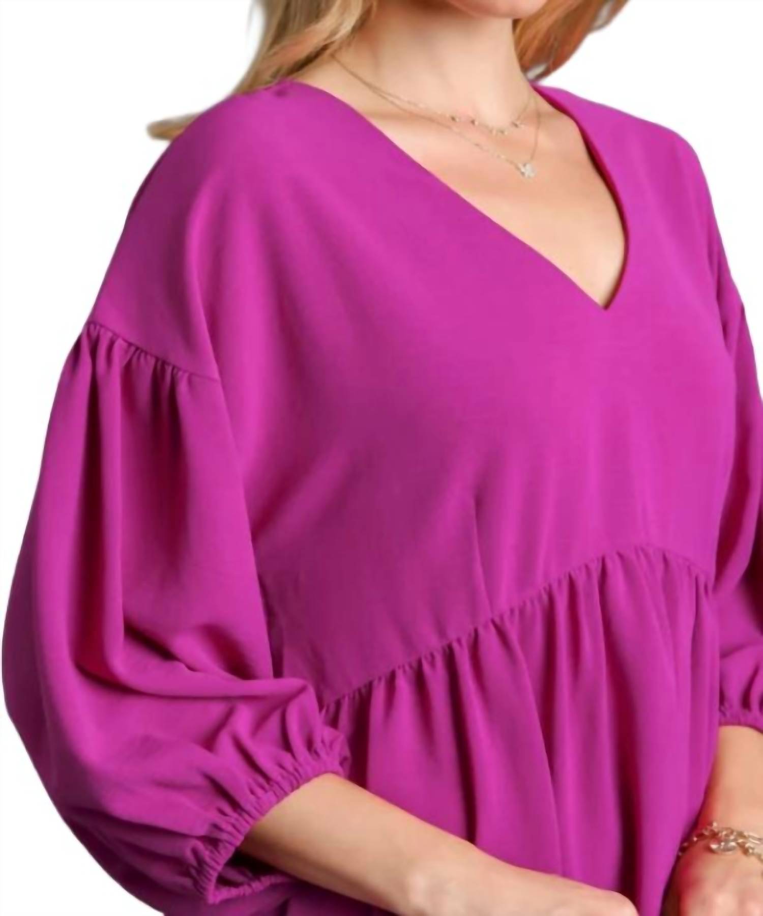 Umgee - V-neck Babydoll Top