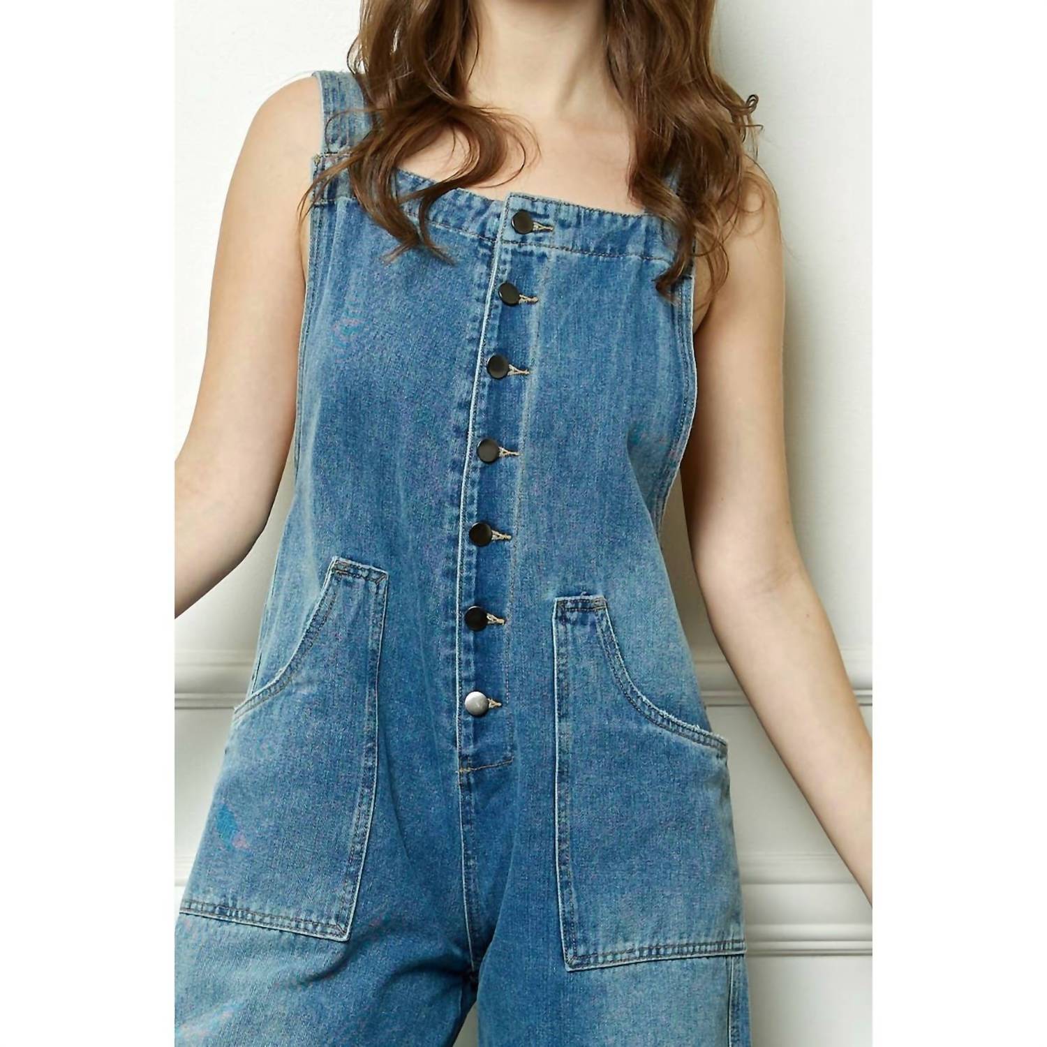Veveret - Women's Kelly Denim Multi Button Fatigue Overall