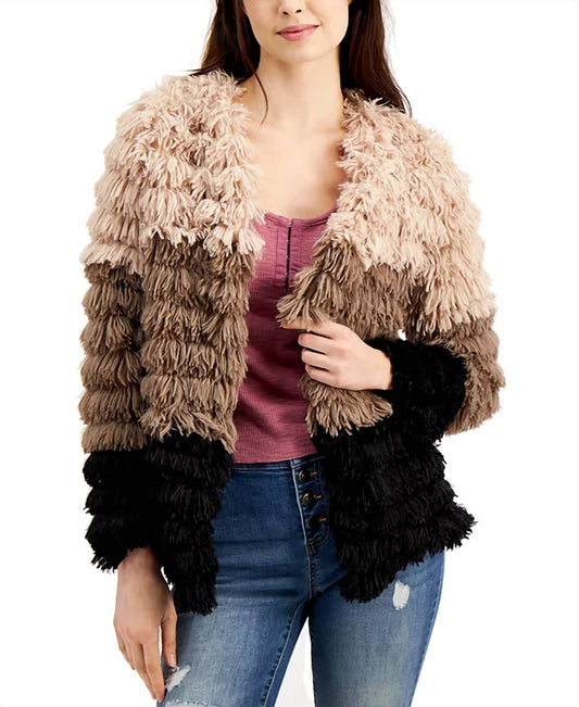 Sage The Label - Colorblocked Fringe Faux-fur Coat