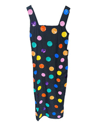 QUEEN OF SPARKLES Polka Dot Cotton Midi Dress in black - women's dress - detail view