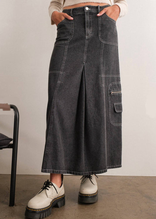 Papermoon - Denim Cargo Contrast Stitch Maxi Skirt