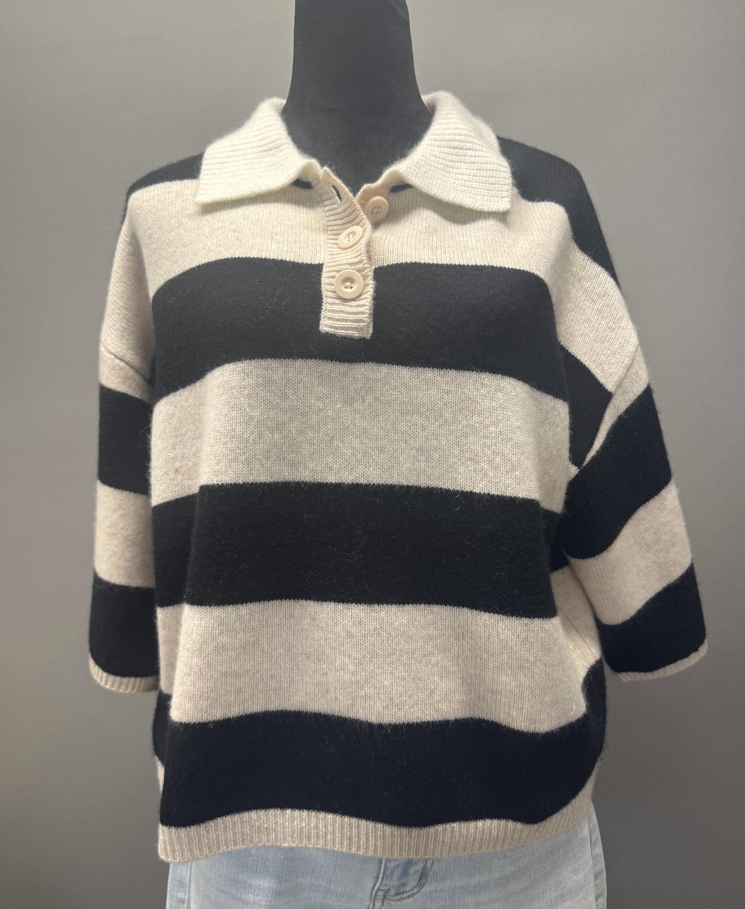 Thml - Women's Short Sleeve Striped Knit Sweater