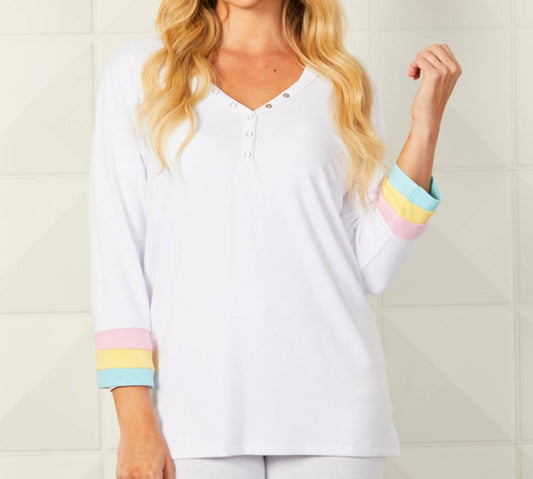 Detail Button Neck Multi Color Sleeve Top