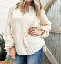 Tribal - Long Sleeve Blouse With Ruffle Collar