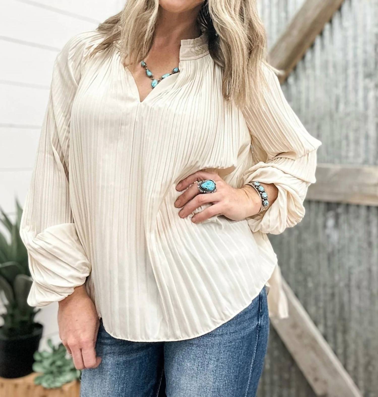 Tribal - Long Sleeve Blouse With Ruffle Collar