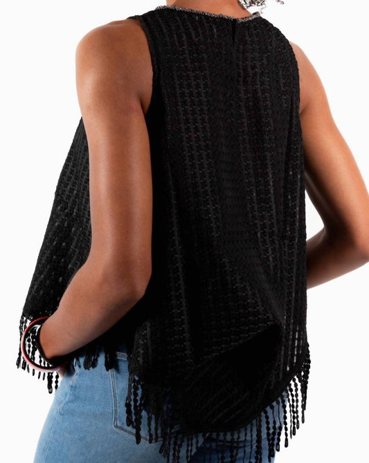 Reveuse - Silver Trim Fringe Top