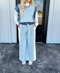 ee:some Denim Wide Leg Drawstring Pants in blue - women's pants