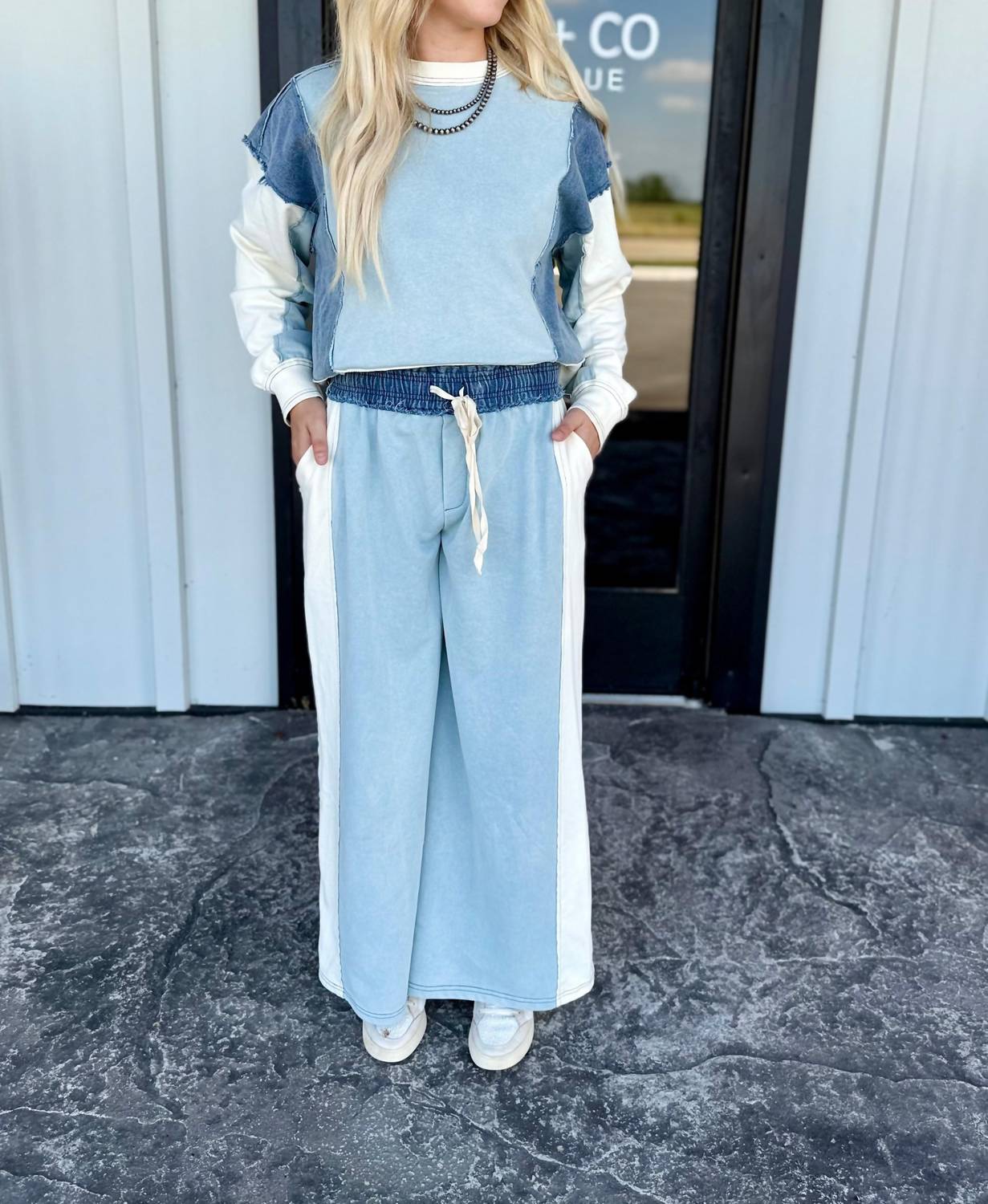 ee:some Denim Wide Leg Drawstring Pants in blue - women's pants