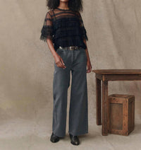 THE GREAT. Women's The Winter Mesh Flounce Top in black - women's blouse - view 5