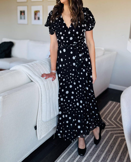Joseph Ribkoff - V-Neck Polka Dot Midi Dress