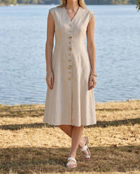 Joseph Ribkoff - Button Front V-neck Midi A-line Dress