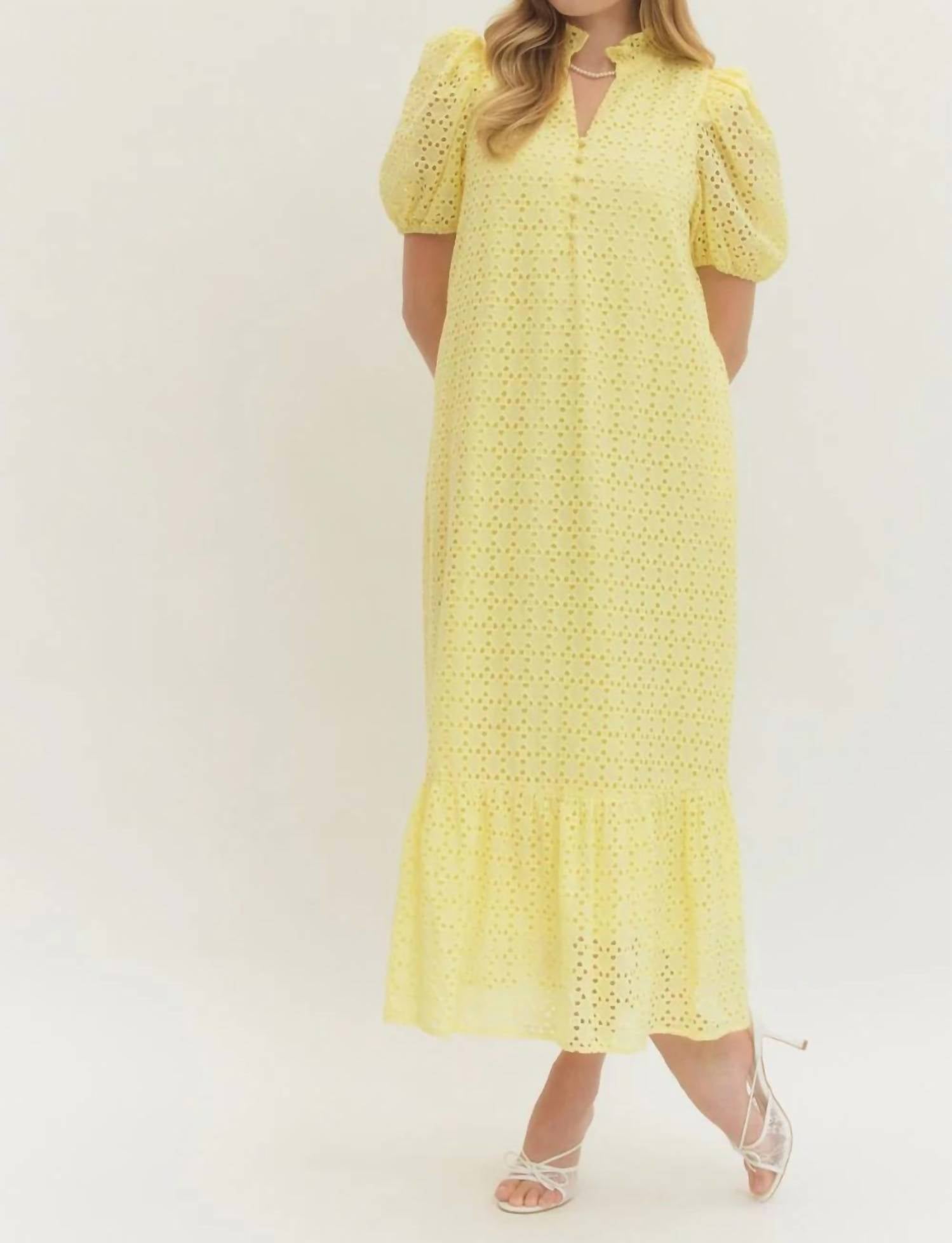 Entro - Eyelet Puff Sleeve Midi Dress