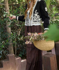Blu Pepper - Embroidery Detail Front Tie Long Sleeve Jacket
