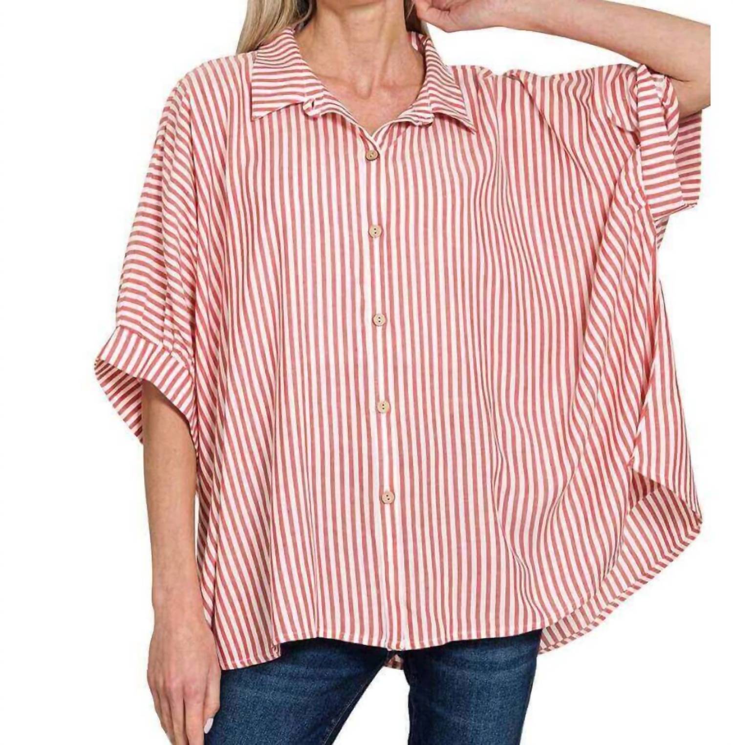 Zenana - Sutton Stripe Button Down Shirt