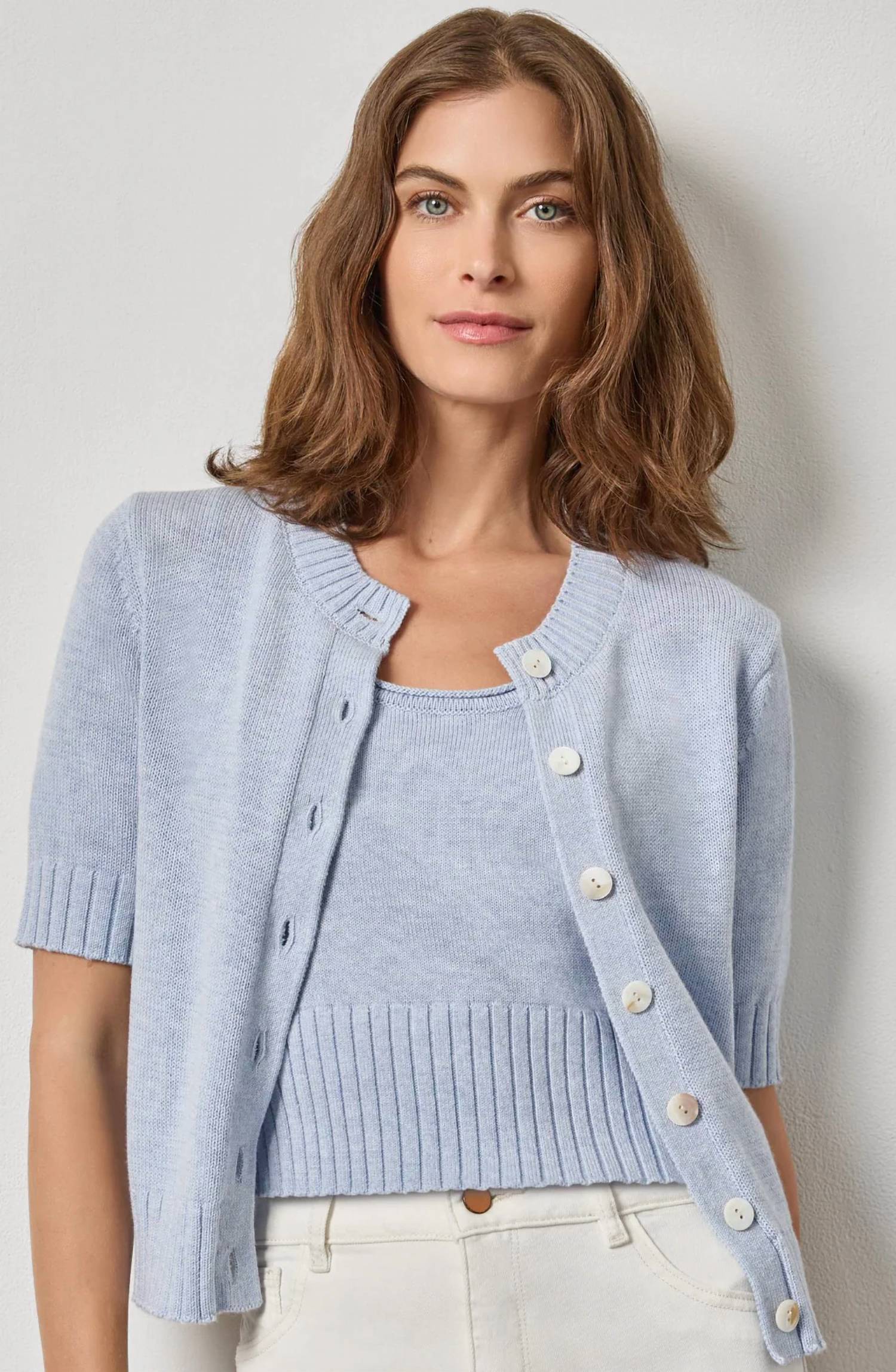 Lilla P - Elbow Sleeve Button Cardigan