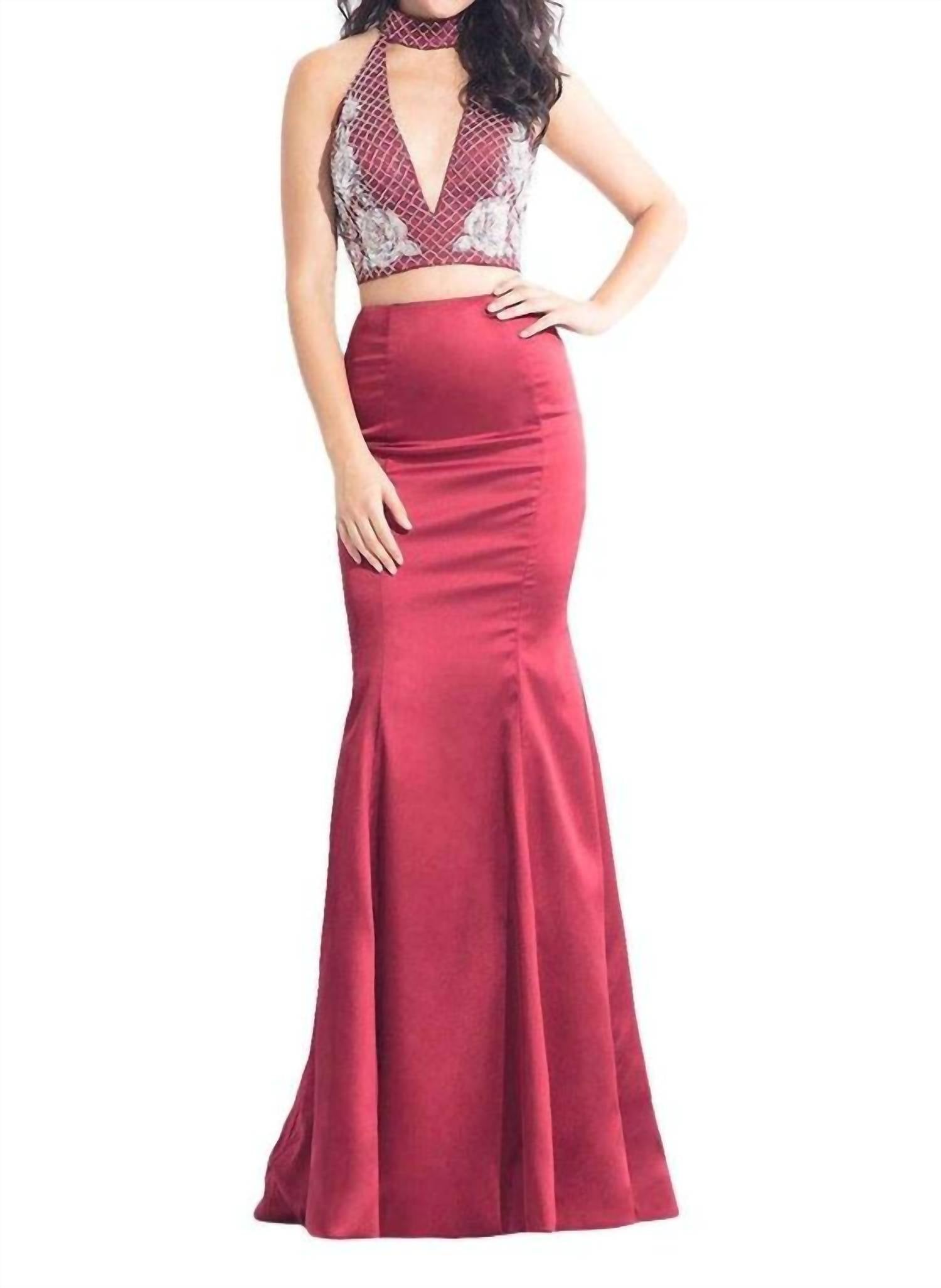 Rachel Allan - Two Piece Long Halter Prom Dress