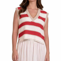 Elan - V-neck Stripe Sleeveless Sweater