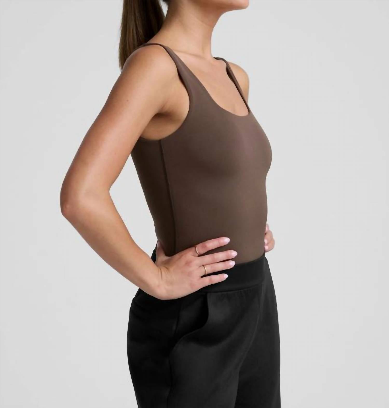 BEYOND YOGA Base Tank Bodysuit in dusk latte - women's shirt - view 5