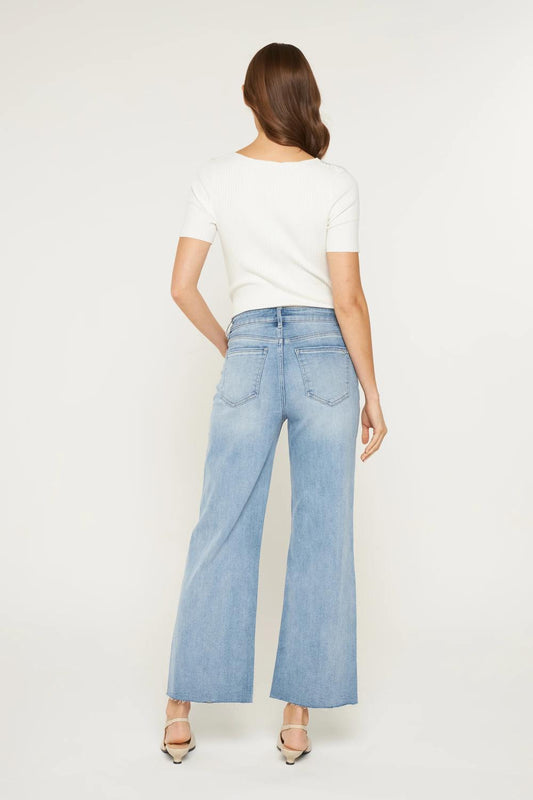 Mica Denim - Tummy Tuck High Rise Wide Raw Hem Jeans