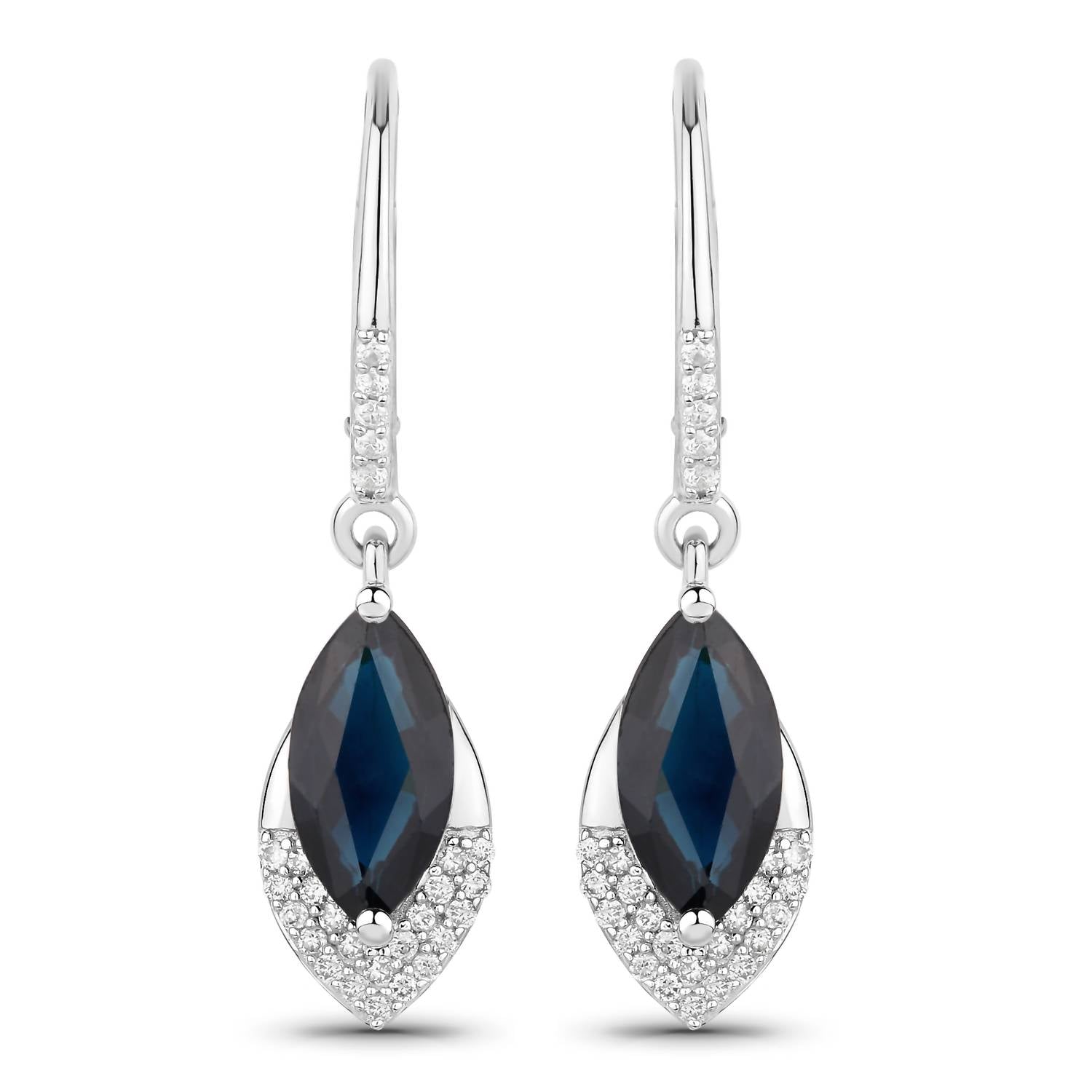 Diana M Jewels Women's Marquise Natural Sapphire Stud Earrings ( 2.79 Ct) - Signature in 14k white gold - women's jewelry