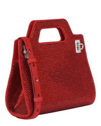 Salvatore Ferragamo Wanda Mini Stain And Strass Top Bag in red - women's bag - detail view