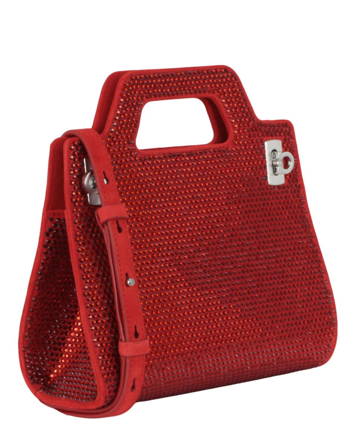 Salvatore Ferragamo Wanda Mini Stain And Strass Top Bag in red - women's bag - detail view
