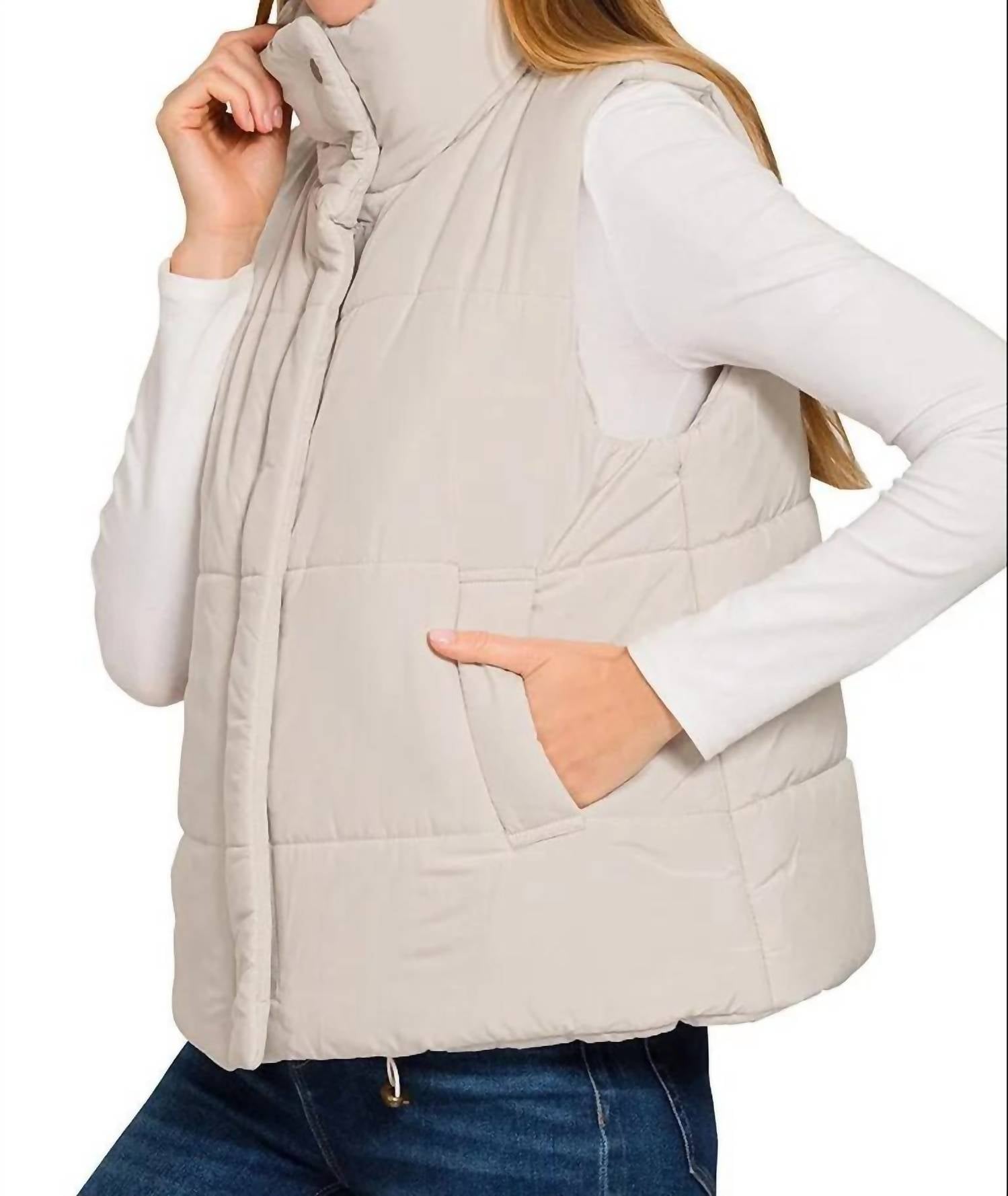 Zenana - High Neck Zip-up Puffer Vest