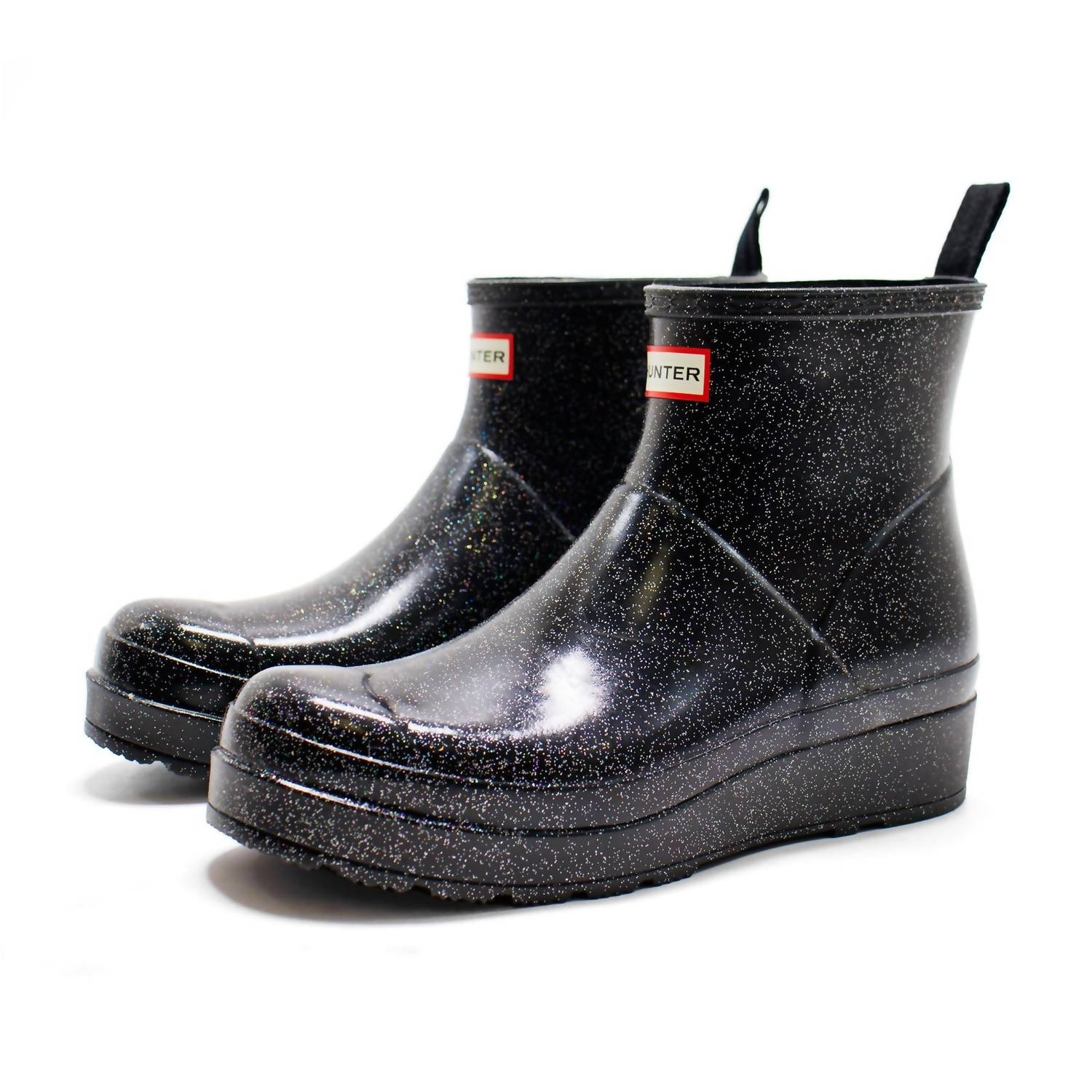 HUNTER Women's Play Starcloud Glitter Short Rain Boots in black - women's shoe